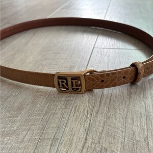 Lauren Ralph Lauren Crocodile Embossed Tan Italian Leather Belt